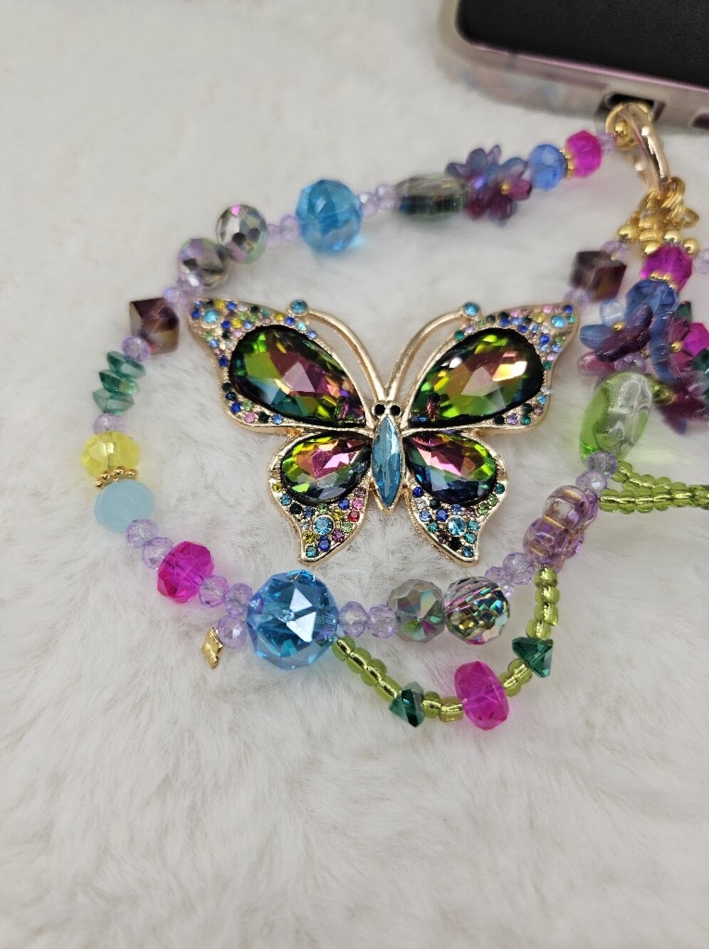 Multicolor Crystal Butterfly Phone/Purse Charm Wrislet Keychain - Picture 5 of 7